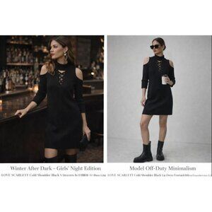 Love Scarlett Black Sweater Dress Cold Shoulder L Night Out Minimalist Mock Neck